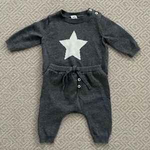 Nordstrom 2-Piece Star Knit Sweater Pants Set Size 3 months Gray Cream